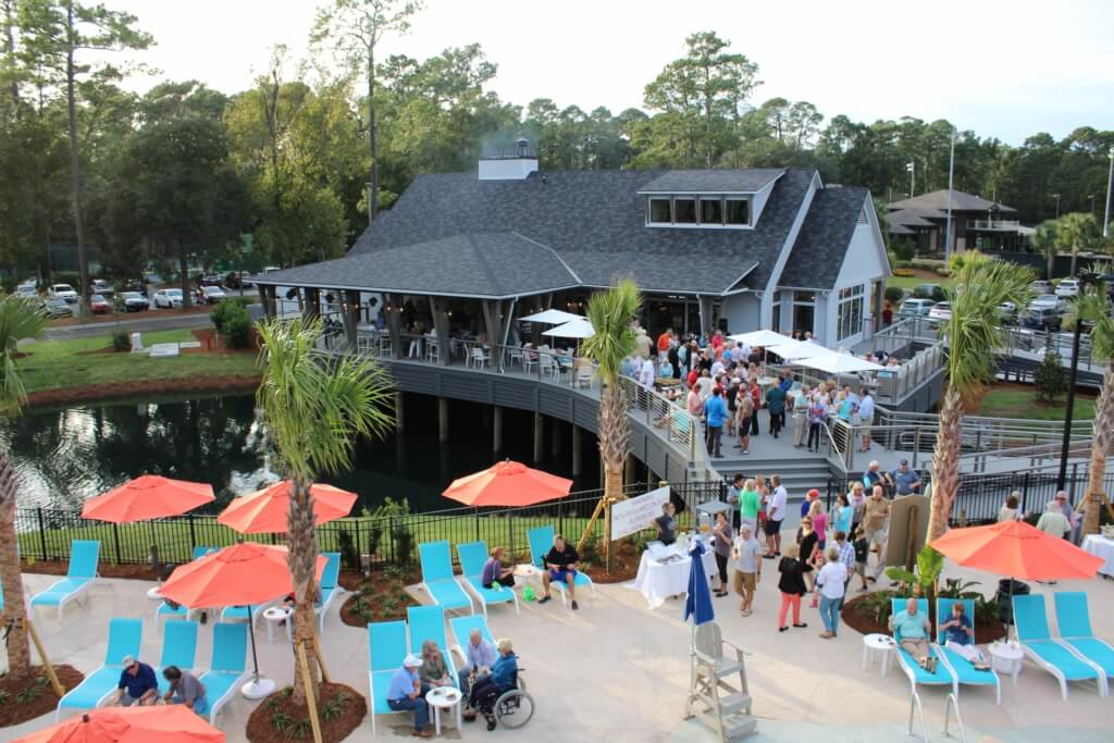 The Deck at Franklin Creek hosts a gathering of pool and party goers.