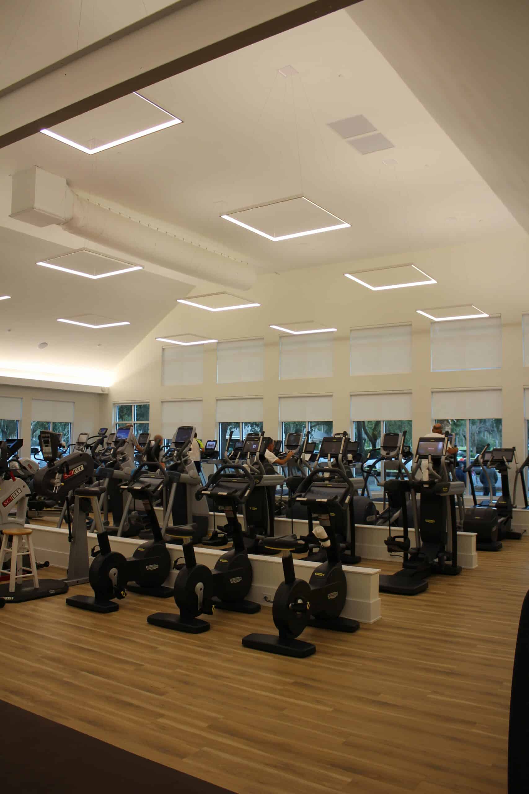 Rows of various cardio fitness equipment at the newly renovated Oakridge Wellness Center.