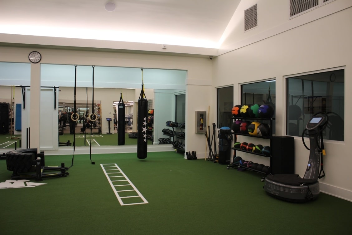 A well-equipped fitness room in the newly renovated Oakridge Wellness Center.
