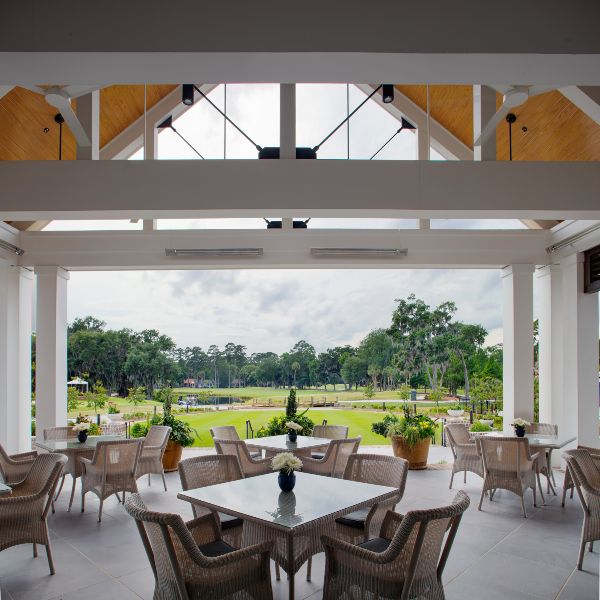 Marshwood's dining room has spectacular views of the golf course.
