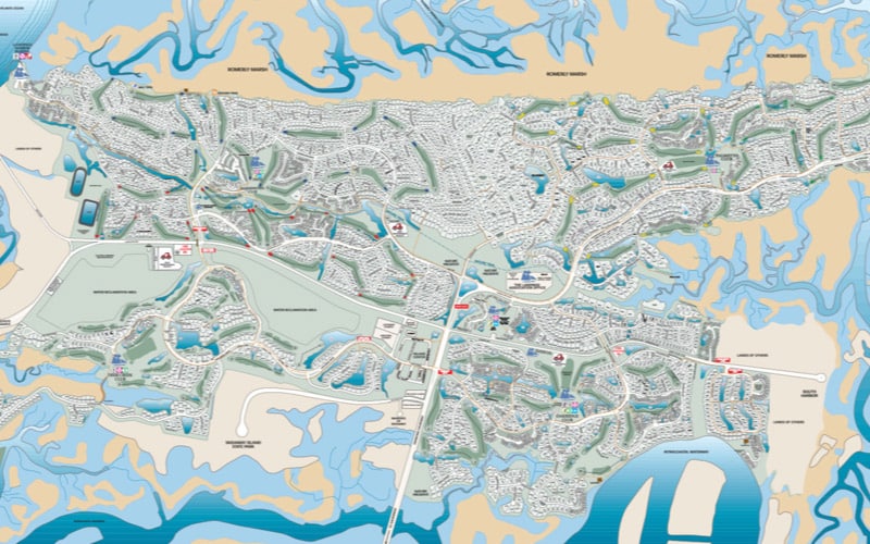 Map of the landscape architect's vision for what would become The Landings development.